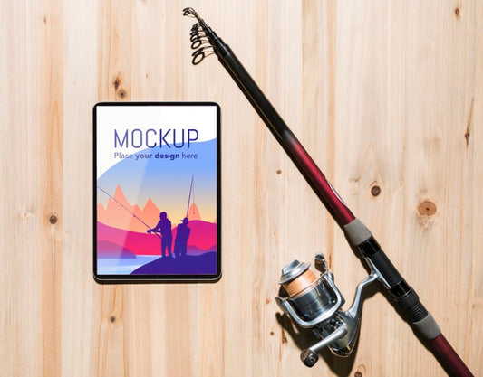Free Top View Of Smartphone With Fishing Rod Psd