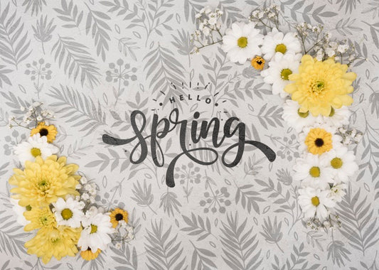Free Top View Of Spring Gerbera And Chamomile Psd