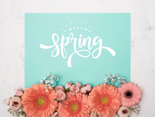 Free Top View Of Spring Gerbera And Roses Psd