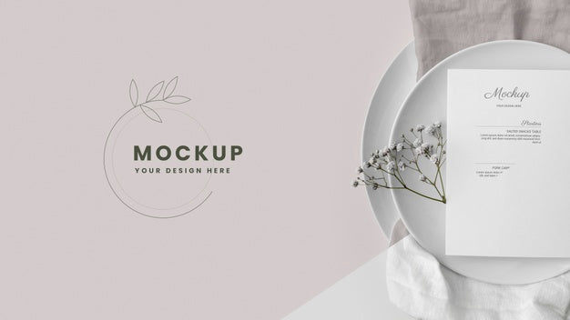 Free Top View Of Spring Menu Mock-Up No Plates With Towel And Flowers Psd