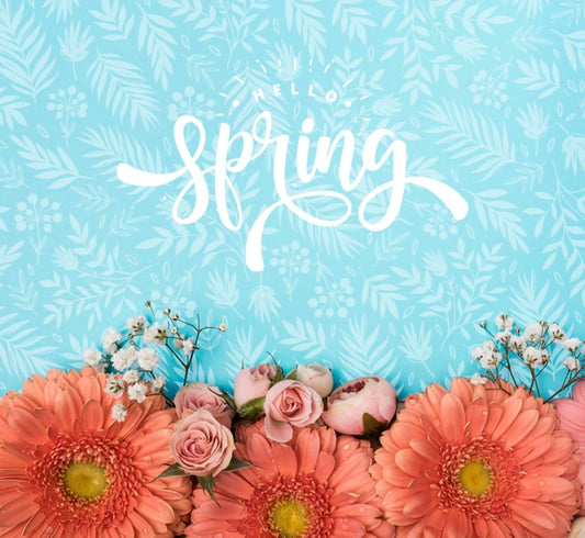 Free Top View Of Spring Roses And Gerbera Psd