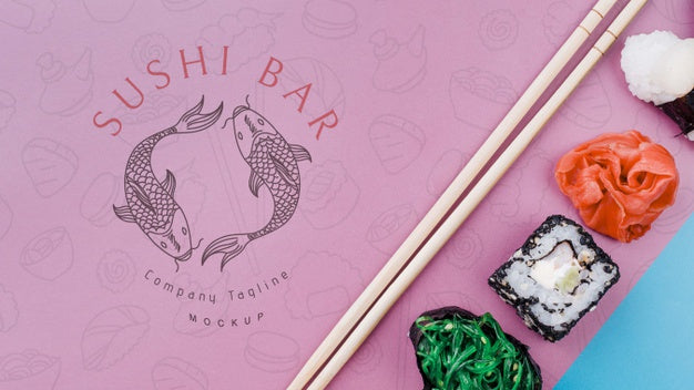 Free Top View Of Sushi With Chopsticks Psd