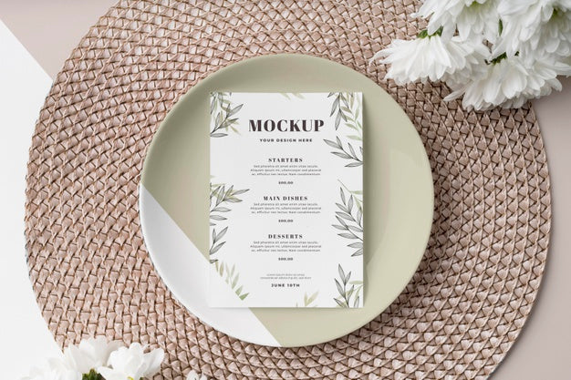 Free Top View Of Table Arrangement With Plate And Spring Menu Mock-Up Psd