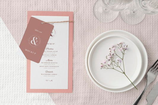 Free Top View Of Table Arrangement With Plates Spring Menu Mock-Up Psd