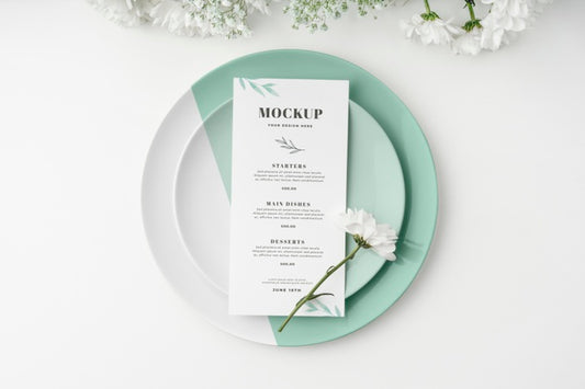 Free Top View Of Table Arrangement With Spring Flower And Menu Mock-Up Psd