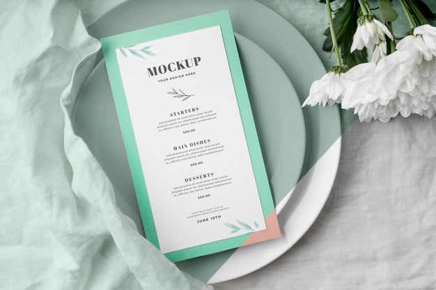 Free Top View Of Table Arrangement With Spring Flowers And Menu Mock-Up Psd