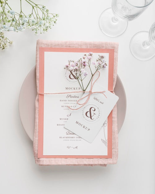 Free Top View Of Table Arrangement With Spring Menu Mock-Up And Flowers Psd