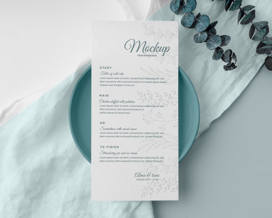 Free Top View Of Table Arrangement With Spring Menu Mock-Up And Plate Psd