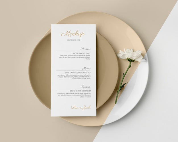 Free Top View Of Table Arrangement With Spring Menu Mock-Up And Plates Psd