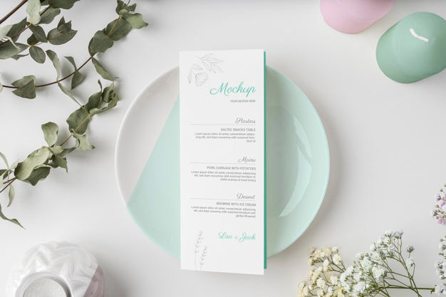 Free Top View Of Table Arrangement With Spring Menu Mock-Up Psd