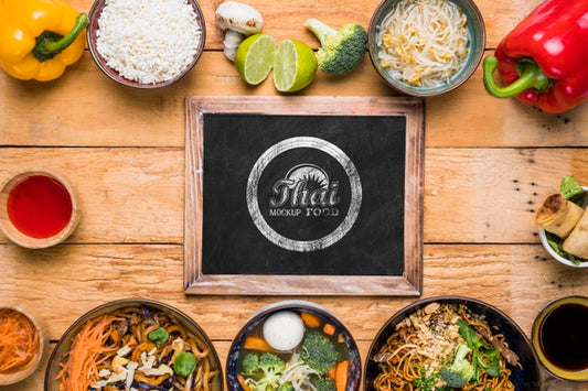 Free Top View Of Thai Food Concept Mock-Up Psd