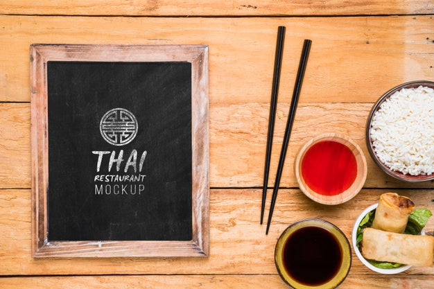 Free Top View Of Thai Food Concept Mock-Up Psd