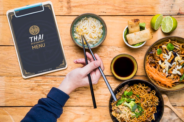 Free Top View Of Thai Food Concept Mock-Up Psd