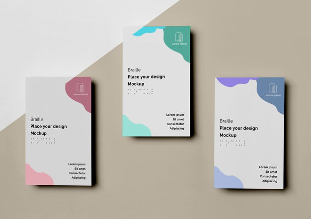 Free Top View Of Three Business Cards With Braille Design Psd