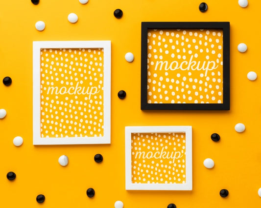 Free Top View Of Three Mock-Up Frames With Decorations Psd