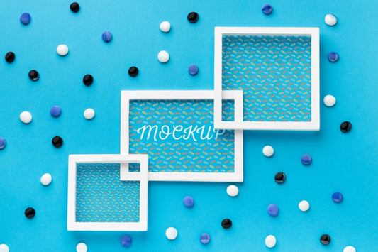 Free Top View Of Three Mock-Up Frames With Decorations Psd