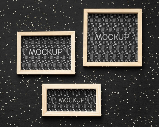 Free Top View Of Three Wooden Frames Psd