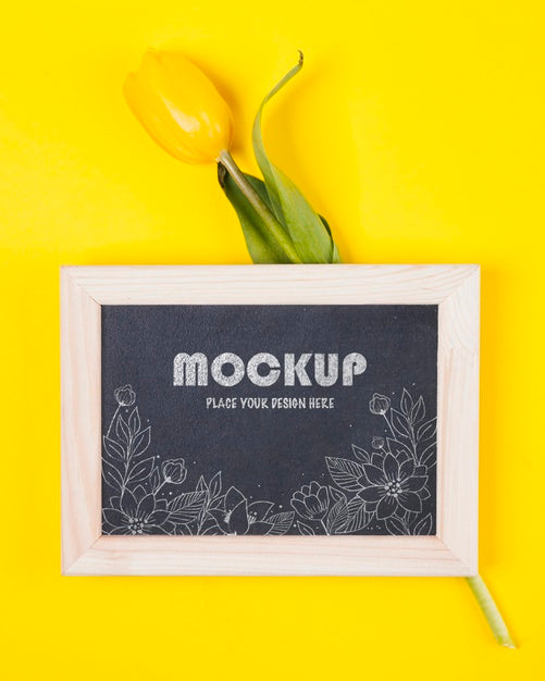 Free Top View Of Tulip With Frame Mock-Up Psd