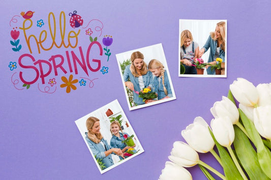 Free Top View Of Tulips With Photos Psd