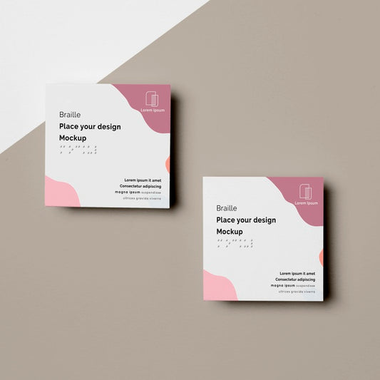 Free Top View Of Two Business Cards With Braille Design Psd