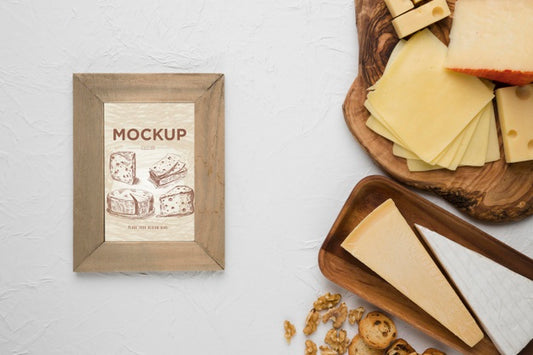 Free Top View Of Variety Of Cheese With Frame Psd