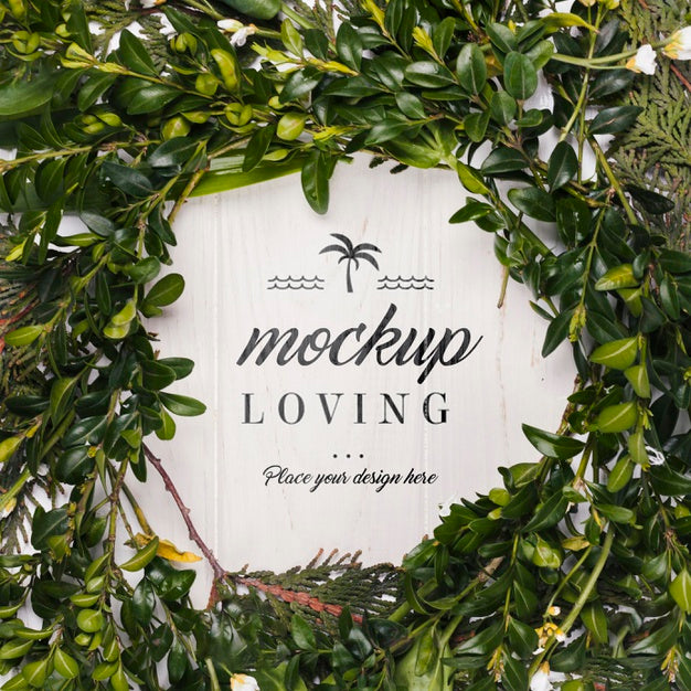 Free Top View Of Vegetation Wreath Mock-Up Psd