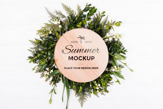 Free Top View Of Vegetation Wreath With Circle Mock-Up Psd