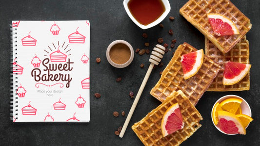 Free Top View Of Waffles With Fruit Psd