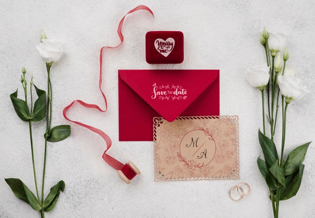 Free Top View Of Wedding Concept Mock-Up Psd