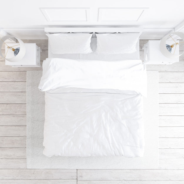 Free Top View Of White Bedroom Mockup With Decorative Elements Psd