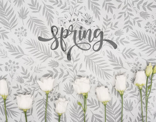 Free Top View Of White Roses For Spring Psd