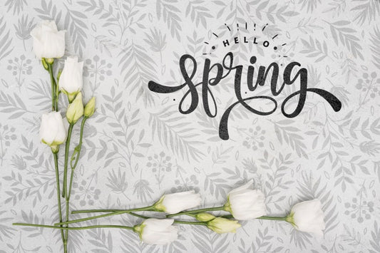 Free Top View Of White Spring Roses Psd
