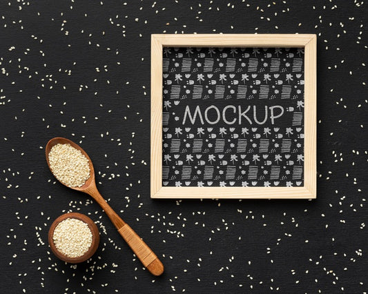 Free Top View Of Wooden Frame With Spoon Psd
