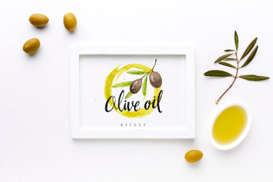 Free Top View Olive Oil Frame With Mock-Up Psd