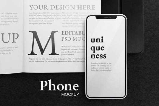 Free Top View On Smartphone And Book Mockup Psd