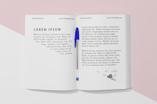 Free Top View Open Book Mock-Up With Pen Psd