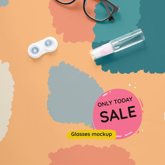 Free Top View Optics Still Life Sale Composition On Colorful Background Psd