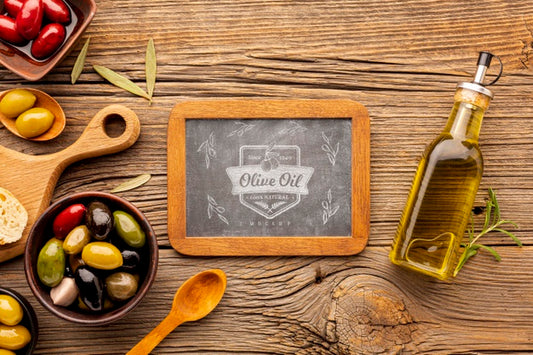 Free Top View Organic Olive Oil With Mock-Up Psd