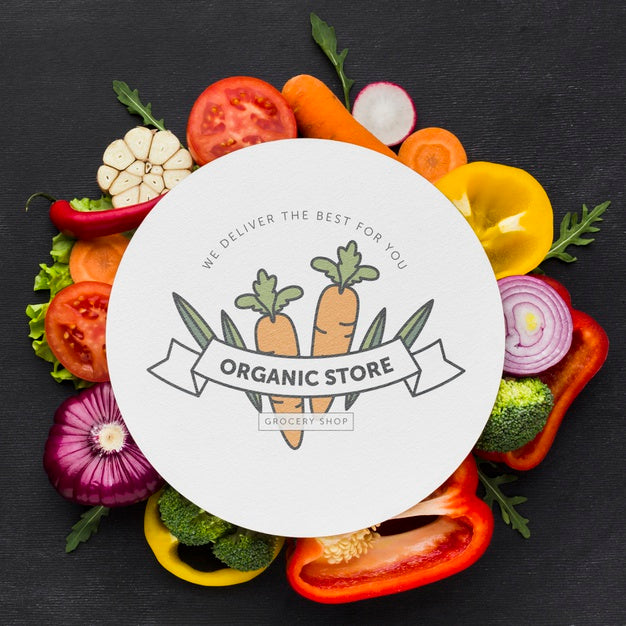 Free Top View Organic Vegetables With Mock-Up Psd