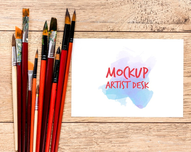 Free Top View Paint Brushes Collection With Mock-Up Psd