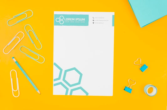 Free Top View Paper Mock-Up On Yellow Background Psd