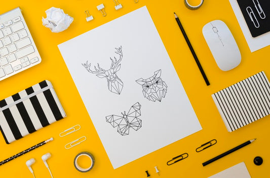 Free Top View Paper Mock-Up On Yellow Background Psd