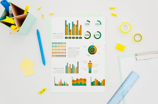 Free Top View Paper Mock-Up With Different Graphs Psd
