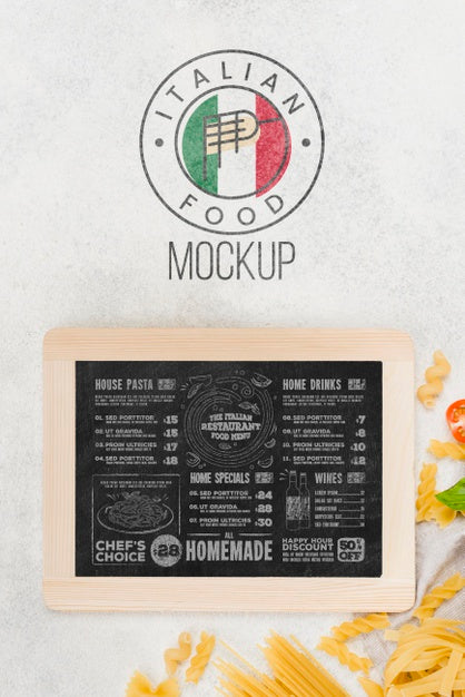 Free Top View Pasta And Blackboard Assortment Psd