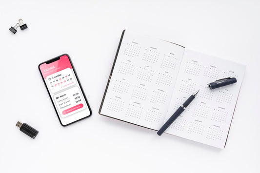 Free Top View Phone And Agenda Mock-Up Psd