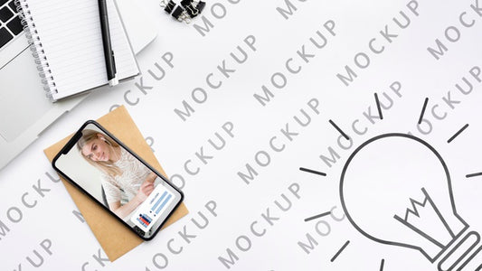 Free Top View Phone And Desk Mock-Up Psd