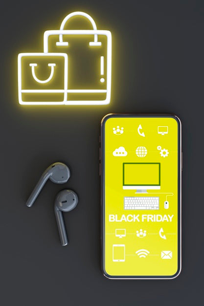 Free Top View Phone Mock-Up With Yellow Neon Lights Psd