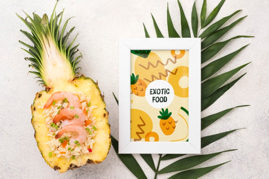 Free Top View Pineapple And Frame With Mock-Up Psd