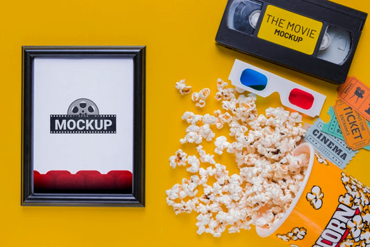 Free Top View Popcorn And Old Tape Psd