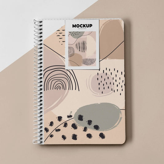 Free Top View Poster Mockup And Notebook Psd